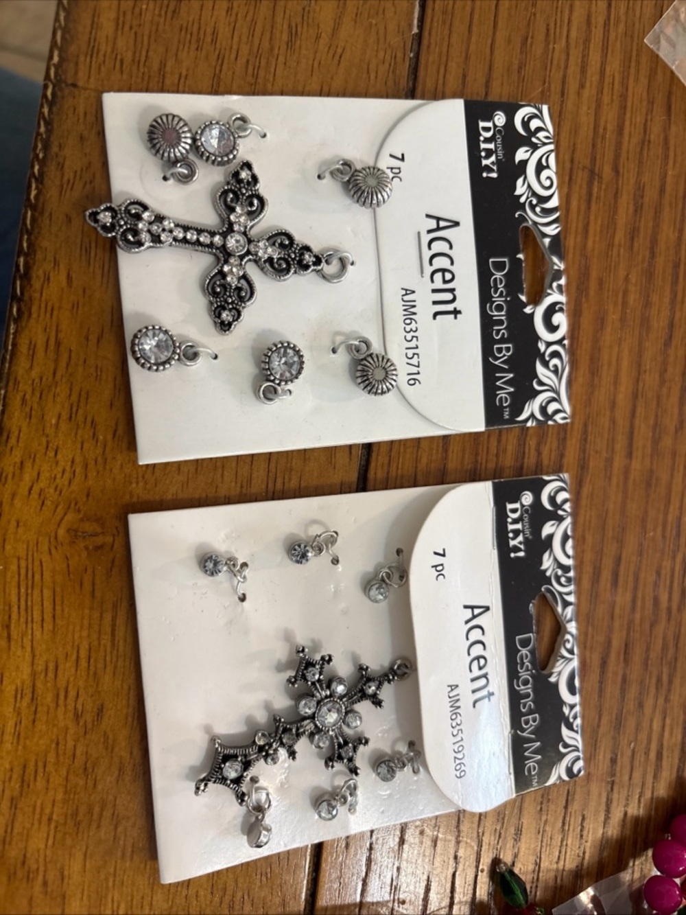 Designs By Me Accent Cross Charm Set - Silver Tone with Clear Accents